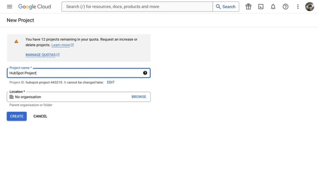 website with user accounts; setting up a project in google cloud console